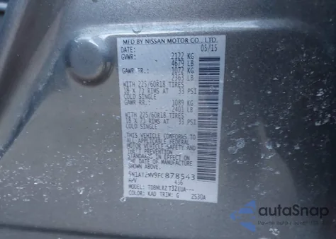 2015 Nissan Rogue Sl из США, поврежденный, VIN 5N1AT2MV9FC878543